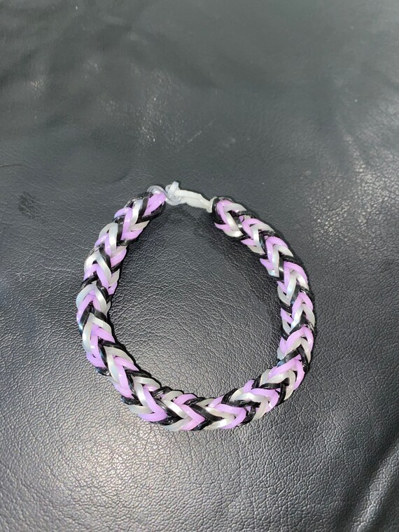 Purple/black/silver Rubber Band Bracelet 