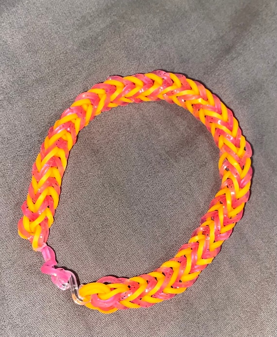 Orange/pink Sparkle Rubber Band Loom Bracelet 