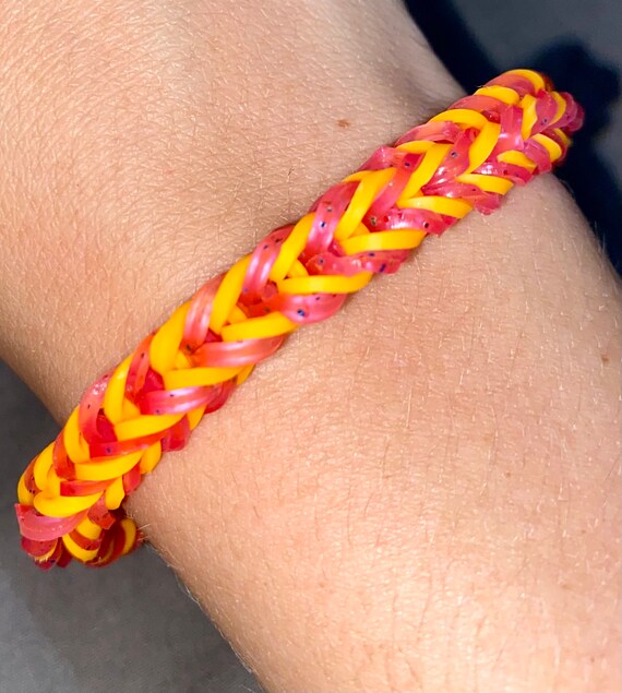 Orange/Pink Sparkle Rubber Band Loom Bracelet