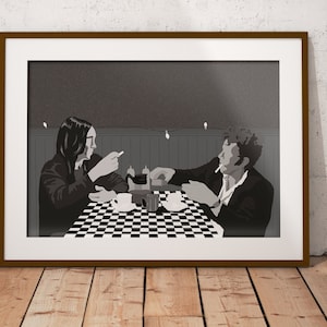 Póster con ilustración inspirada en café y cigarrillos