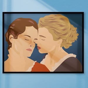 Poster illustrativo ispirato al Ritratto di una signora in fiamme (Portrait de la jeune fille en feu).