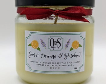 ORGANIC Sweet Orange & Patchouli Soy Wax Candle