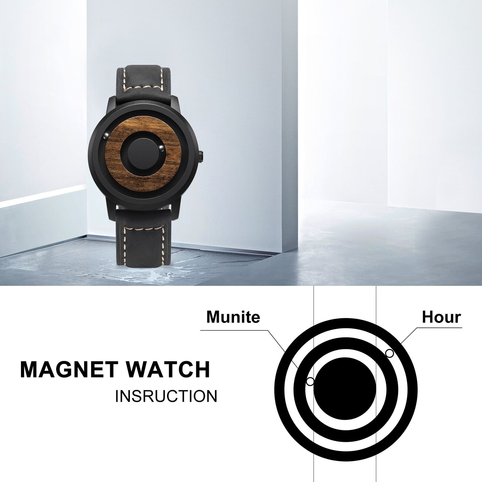 Minimal Rotating Watch Ball Watch Wooden Dial Etsy