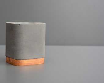 Fioriera | Portapenne | Fioriera | per piante grasse | Vaso per piante | Calcestruzzo | Sottobicchiere in legno rovere oliato | 6x6x7 cm | bianco o grigio