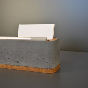 Stifthalter grau Notizblock-Box Eiche Stifthalter Schreibtischaufbewahrung Beton und Eiche Betondekoration 18x6x7cm Bild 7