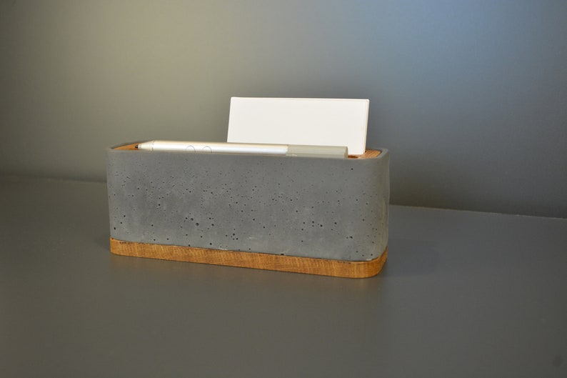 Stifthalter grau Notizblock-Box Eiche Stifthalter Schreibtischaufbewahrung Beton und Eiche Betondekoration 18x6x7cm Bild 2