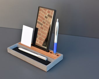 Concrete desk organization, smartphone holder with shelf for the desk