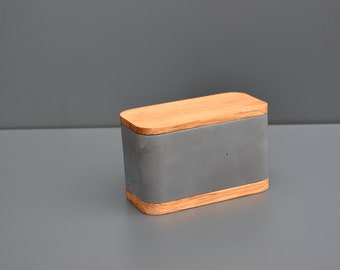 Sammeldose | Schmuckdose mit Deckel | Personalisierbar | weiss/grau | Schreibtischaufbewahrung | Beton und Eiche | Betondekoration |12x6x7cm