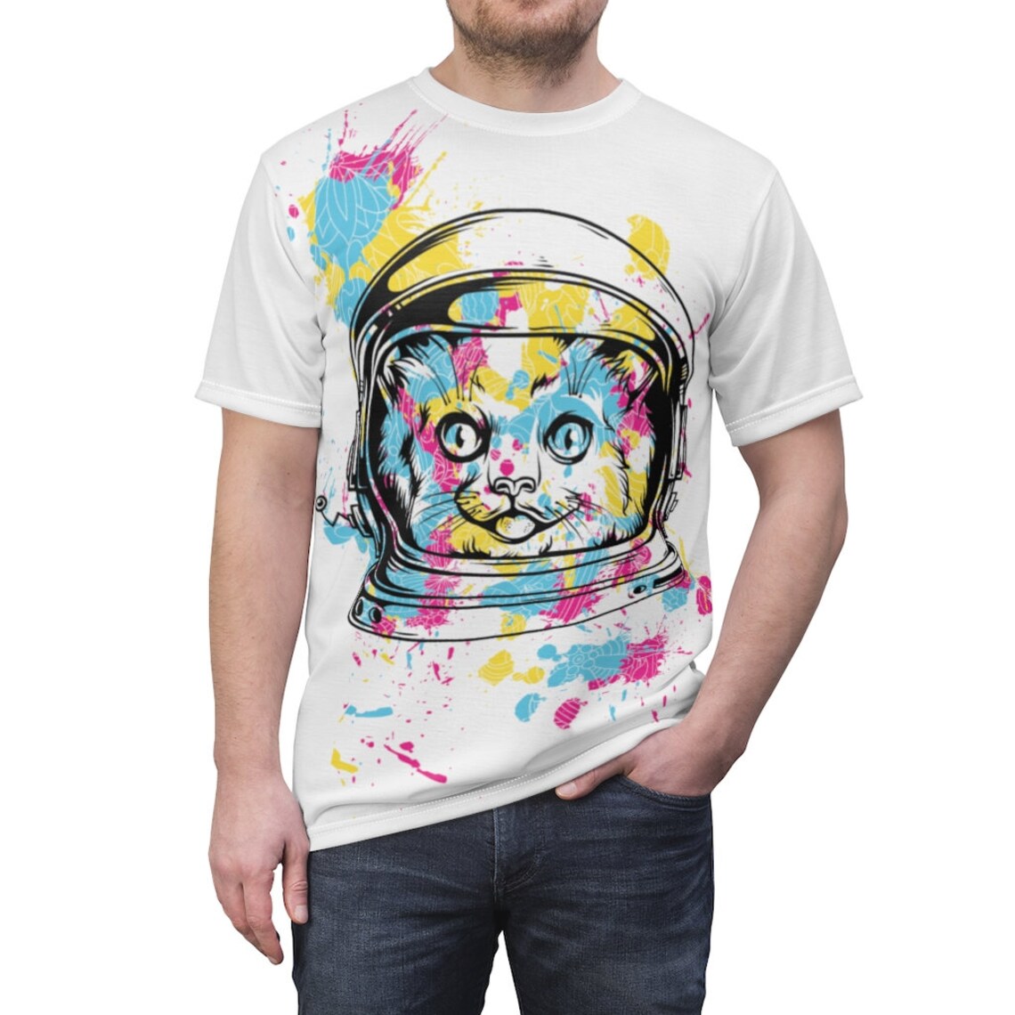 Space Cat Shirt Astronaut Tee Large Design Graphic Tee | Etsy