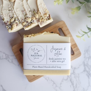 Jasmine & Aloe Handmade Soap - 5.2 oz Vegan Cold Process Soap - Herbal Tea - Aloe Vera Gel - Dry Skin - Gift for Her - Wedding Favor