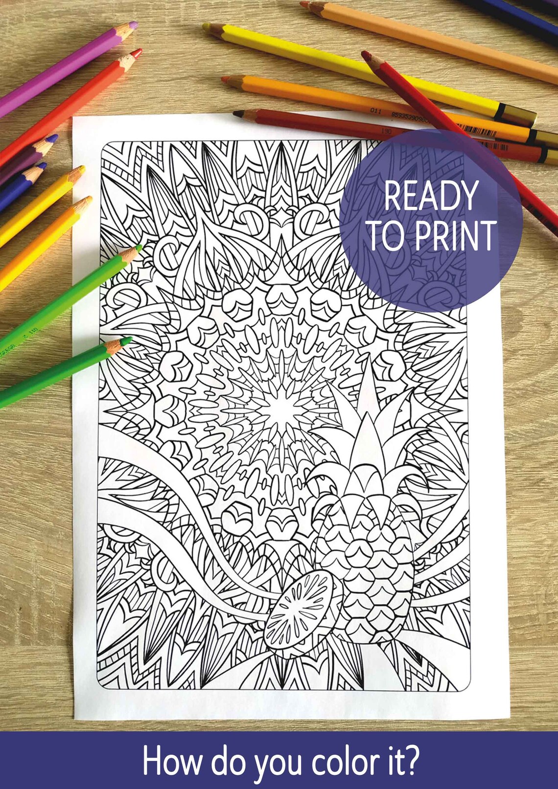 Pineapple Mandala Printable Coloring Page PDF and JPG Digital | Etsy