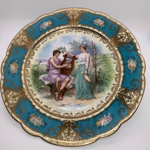 Vintage Austria Porcelain Cabinet Plate Neo Classic Scene Imperial Crown China