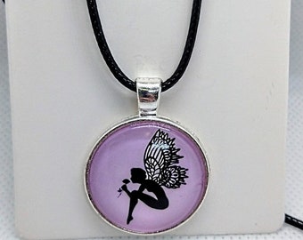 Alternative Silver Fairy Pendant Necklace Adjustable Leather Cord Chain