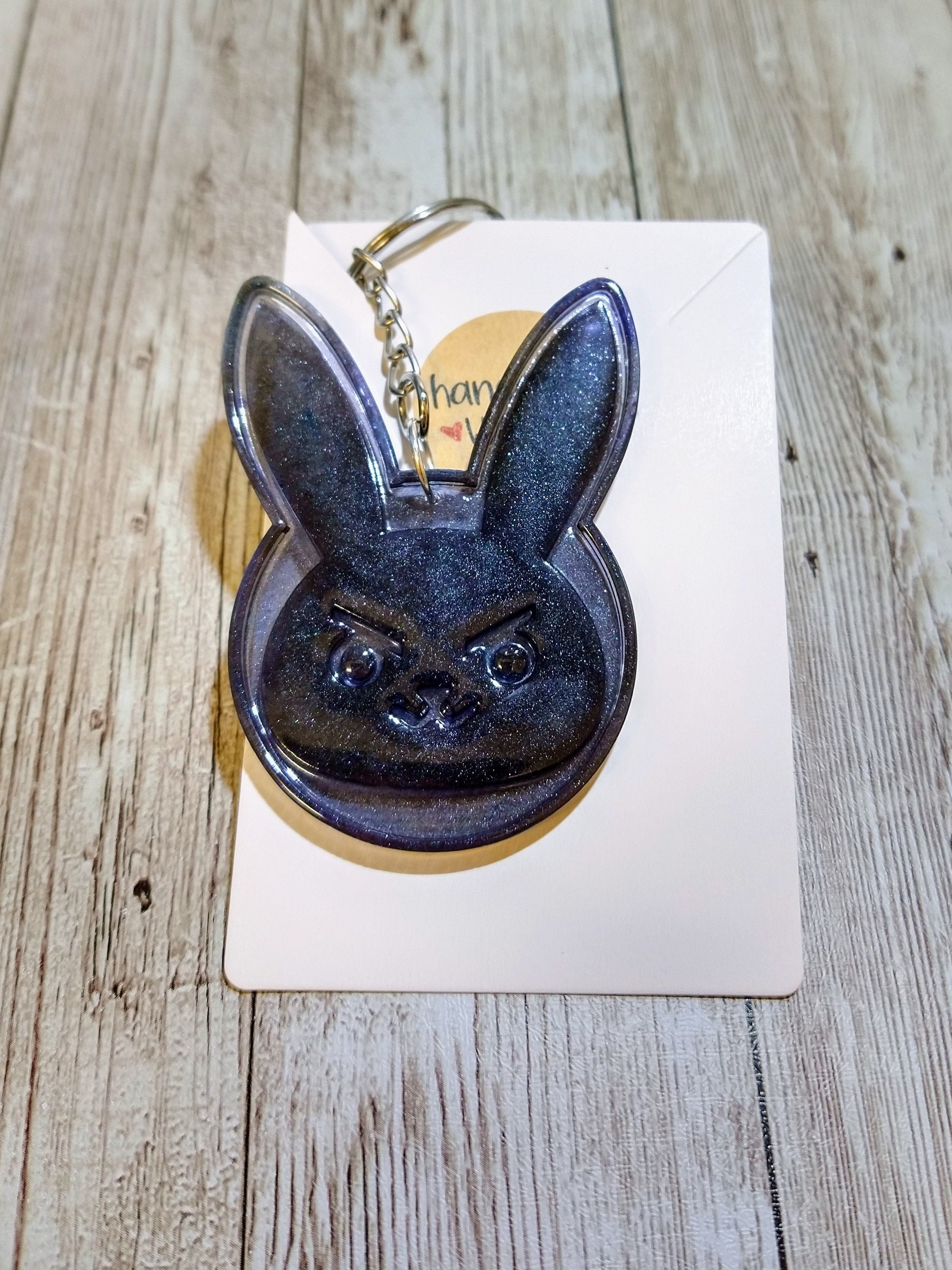 Alternative Rabbit Keychain Handmade Resin Keyring Stainless 