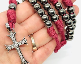 Men's Stainless Steel Rosary: Knotted Corded Prayer Beads