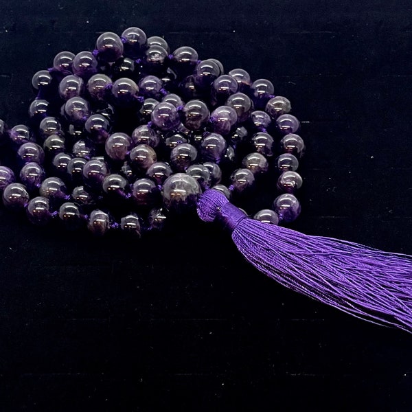 Mala 108, Amethyst Mala, long Amethyst Necklace