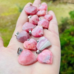 Rhodochrosite Hearts Pendants, Natural Genuine Rhodochrosite Stone