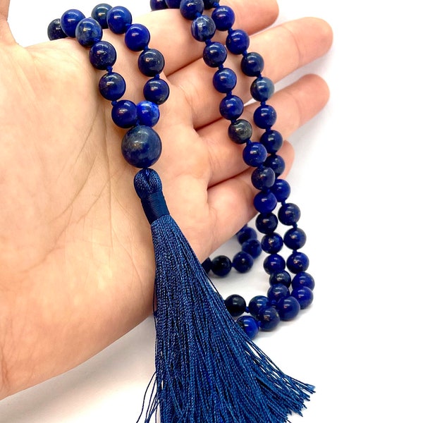 Mala 108, lapis lazuli Prayers Beads, Gemstone Long Necklace, Lapis lazuli Necklace