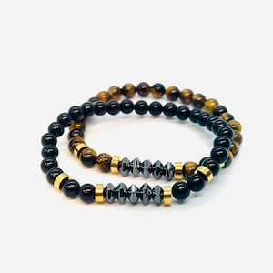 Pulseira olho de tigre, pulseiras masculinas de ônix preto com contas
