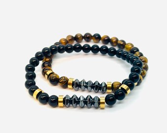 Tiger’s Eye Bracelet, Black Onyx Men’s Beaded Bracelets