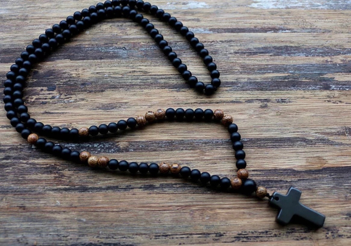 Natural Wood Black 🖤 8mm Beads Multi Layer Necklace Handmade