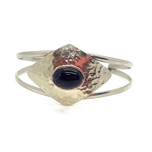 Amethyst Cuff Bracelet: Alpaca Silver Bangle, Adjustable Design