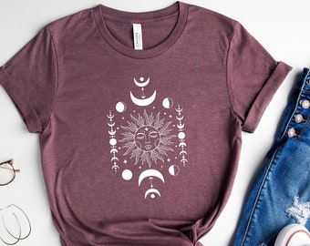 Mystic Moon And Sun Shirt, Mystical Moon Phase Shirt, Graphic Moon Shirt, Moon Phase Shirt, Astrology Tee, Celestial Moon Shirt, Funny Shirt