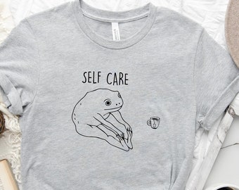 Funny Self Care Frog Shirt, Retro Vintage Self Care Shirt, Frog Lover Gift, Cool Frog Outfit,  Funny Shirt, Cute Frog Shirt,Self Care Shirt