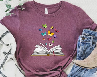 Butterfly Book T-shirt, Book Lovers T-shirt, Librarian Shirt, Reading Shirt, Book Lover Gift, Butterfly Lover Tee, Gift for Book Lover