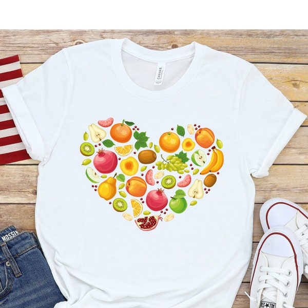 Cute Fruit Shirt,Fruit Hearth, Fruit Shirt, Botanical Shirt, Cute Women Shirt, Cute Fruit, Fruit Veggie Shirt, Organic Shirt