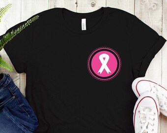Cancer Ribbon Shirt, Pink Ribbon Shirt, Cancer Ribbon Pocket, Cancer Awareness Shirt, Breast Cancer Gifts, Breast Cancer Warrior Shirt