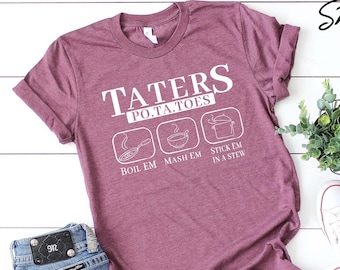 Funny Potatoes Sweatshirts for Men, Boil Em Mash Em Stick Em In a Stew Hoodie, Unisex Crewneck Potato Graphic Long Sleeve, Funny Sayings Tee