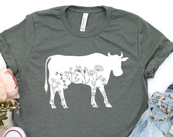 Cow Shirt, Farm shirt, Cow Flower Shirt, Floral Cow Shirt, Animal Lover Shirt, Farm Animal Shirt, Cute Cow Shirt, cow gifts for her