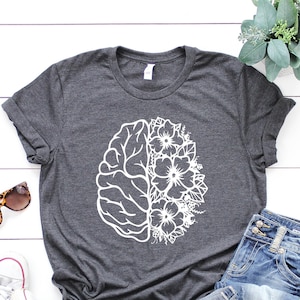 Brain Shirt, Brain Anatomy Shirt, Funny Nurse Tee, Nursing School Shirt,Nursing Student Anatomical Layout Brain Tshirt, Floral Shirt