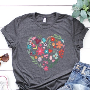 Flower Heart TShirt, Wild flowers, Flower Shirt, Sunflower tshirt T-Shirts,Valentine Shirt, Love Shirt, Floral Heart Shirt, Sentimental Gift