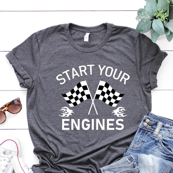 Start your engines Shirt, Checkered flag Shirt, Raceday Shirt, Fast Cars Shirt, Racing Shirt, Beer Shirt, Race Car Party, Engine Shirt