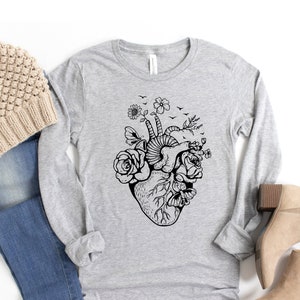 Floral Heart Long Sleeve Shirt, Floral Heart Tee Shirt, Nurse Shirt, Doctor Shirt, Health shirt, Flowers Heart Shirt, Heart Surgery, Cardiac