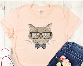 Cat Shirt, Cat with Glasses, Cat Face Shirt for Women, Gift for Cat Lover, Funny Sarcastic Shirt, Cat Mom Shirt, Cute Cat Shirt,