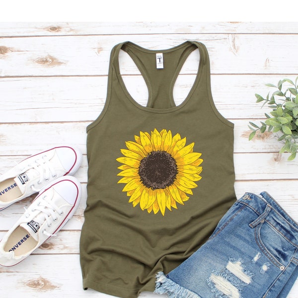 Sunflower Tank Top, Sunflower Tank Tops for Women, Womens Summer Tops, Gardening Tank Top, Flower Tank Top, Sunflower Tank, Gift for her