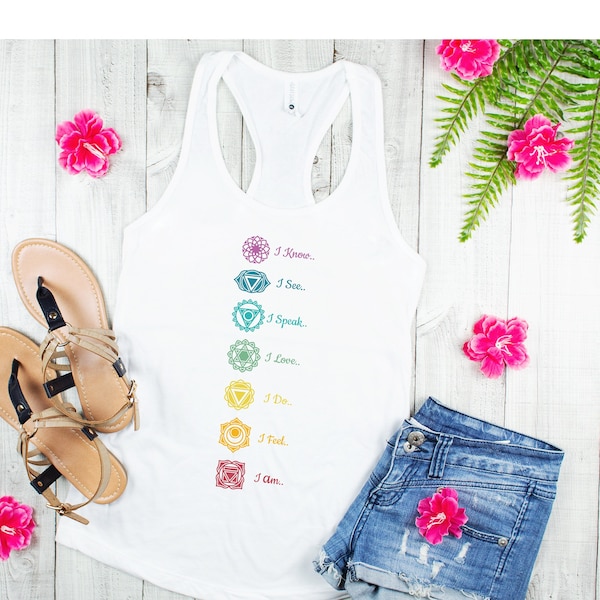 Seven Chakras Tank Top, Chakra Shirt, Meditation Shirt, Yoga Tank, Yoga Shirt, Chakra Gifts, Positive Energy, Yoga Lovers Tshirt, Yoga Gift