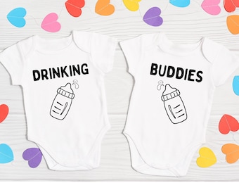 Drinking Buddies Twin Baby Onesie®, Matching Twin Onesie®, Baby Onesie®, Baby Shower Gift, Newborn, Baby Onesie®, Baby Gift, Baby Bodysuit