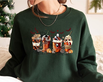 Skeleton Coffee Cups Sweatshirt, Coffee Cups Sweatshirt, Skull Coffee Sweatshirt, Skeleton Halloween Sweatshirt, Coffee Lover Sweatshirt