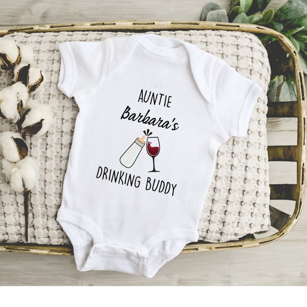 Aunties Drinking Buddie Baby Onesie®,  Baby Shower Gift, Personalized Onesie®, Baby Onesie®, Aunt Baby  Onesie®,  Cute Baby, Drinking Buddy
