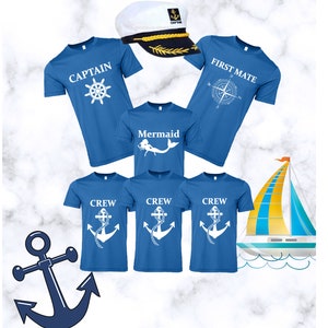 Captain T-shirt, Co-captain, First Mate, Mermaid, Crew Shirt,Pirate Family T-shirts, Boating shirt, Skipper