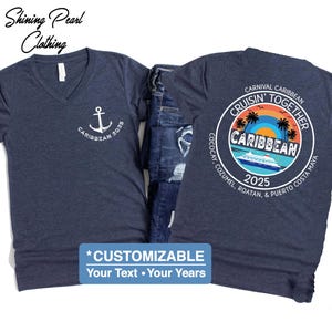 Custom Caribbean Cruise Vneck Shirt, Caribbean Cruise Vneck TShirt, Front Back Custom Family Cruise Vneck Shirts