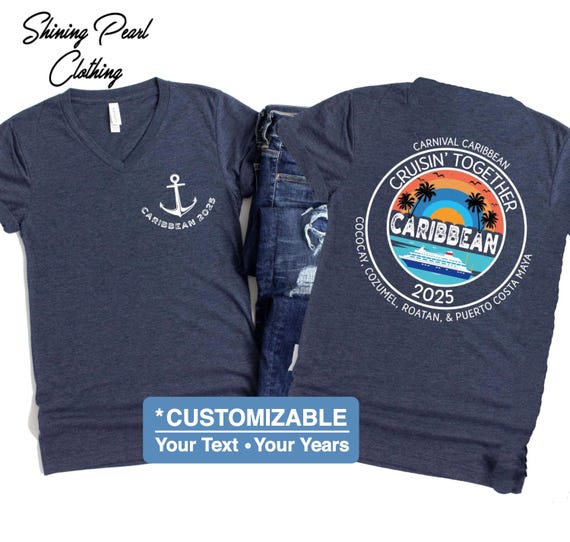 Custom Caribbean Cruise Vneck Shirt, Caribbean Cruise Vneck TShirt, Front Back Custom Family Cruise Vneck Shirts, Family Matching Cruise Tee