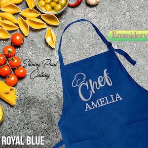 Custom Embroidery Apron, Chef Embroidery Apron, Personalized Chef Cooking Apron, Name Aprons with Pocket, Custom Text Apron, Kitchen Apron