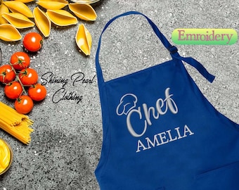 Custom Embroidery Apron, Chef Embroidery Apron, Personalized Chef Cooking Apron, Name Aprons with Pocket, Custom Text Apron, Kitchen Apron