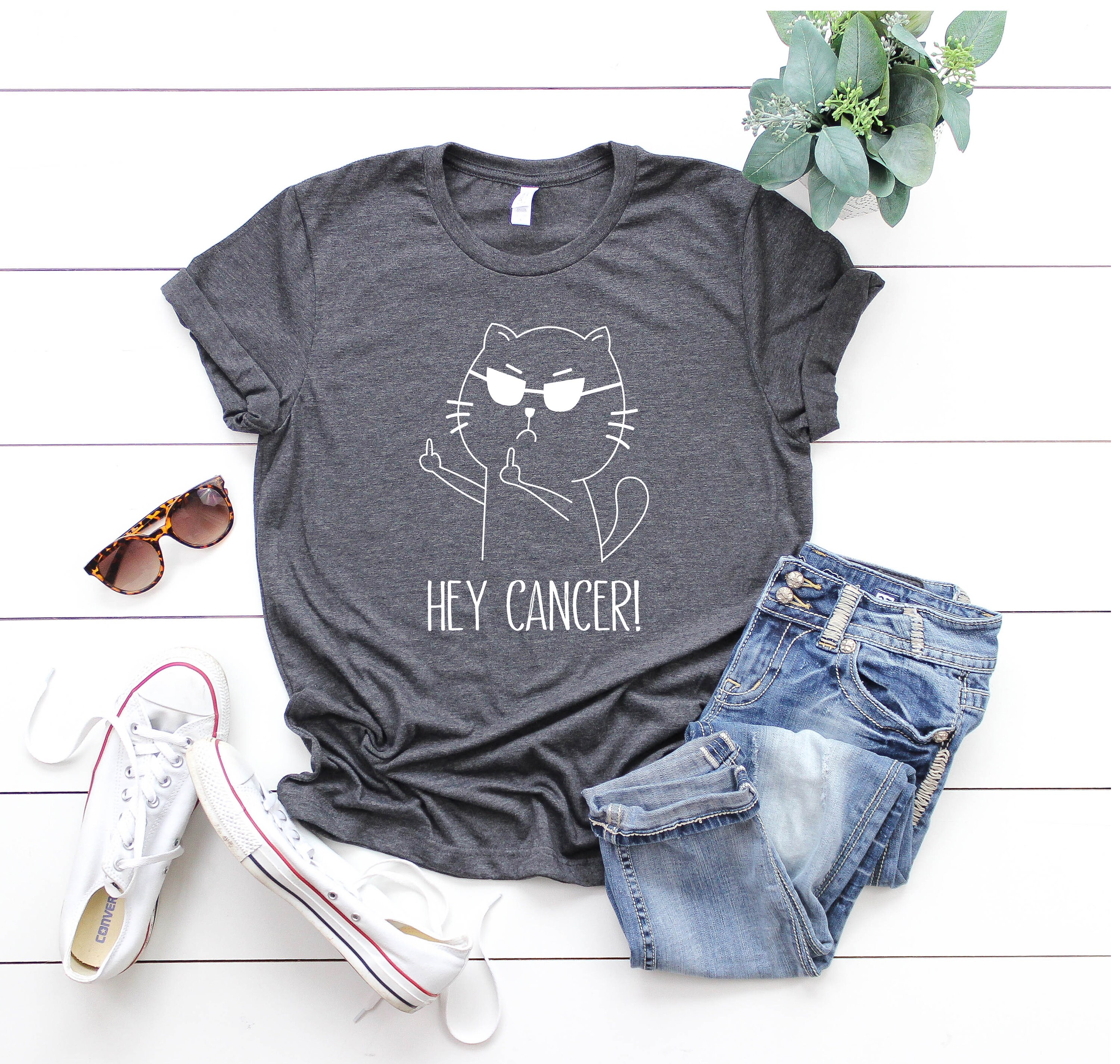 T-Shirt Femme "Hey Cancer FU" / "Chemo Warrior" - Message De Soutien Et Sensibilisation - Col En V
