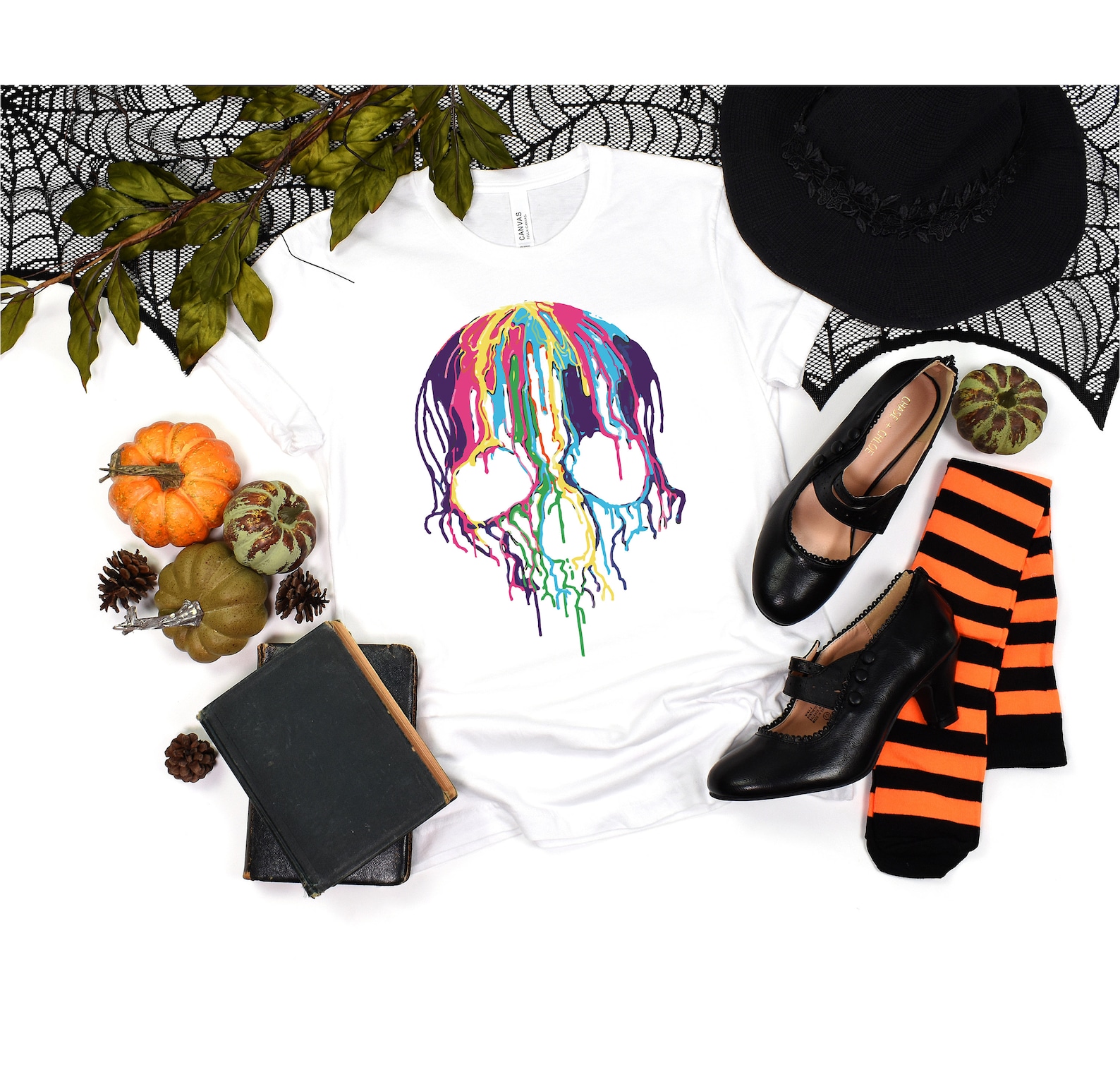 Pride Shirt Women - Rainbows & Skulls LGBT Gay Pride Skeleton Short Sleeve T-Shirt